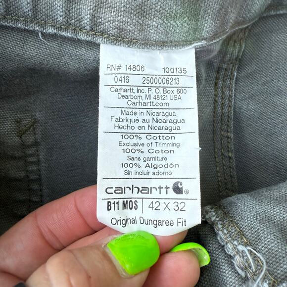 Carhartt 42x32 Duck Canvas Dungaree Fit B11-MOS Carpenter Work Pants 100% Cotton - Picture 5 of 8